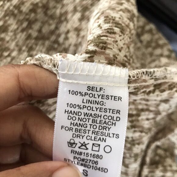 Storia Beige Neutral Tan Floral Chiffon V Neck Oversized Boho Mini Dress - S - Picture 7 of 8